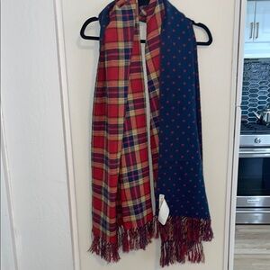 Abercrombie & Fitch Navy and Red Polka and Plaid 2 sided Scarf | OS